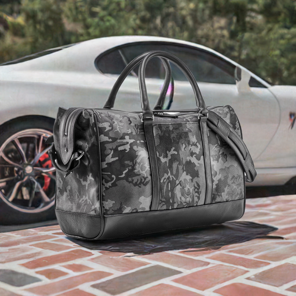 Prince of Scots Wanderlust Leather Weekender, Alternate, color, Grey Camo