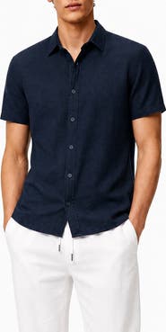 Onia Short Sleeve Stretch Linen Blend Button-Up Shirt