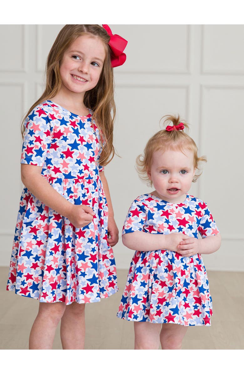 RuffleButts Baby/Toddler Knit Short Sleeve Twirl Romper, Alternate, color, Star-Spangled