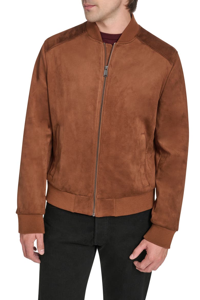 Faux Suede Bomber Jacket, Main, color, COGNAC