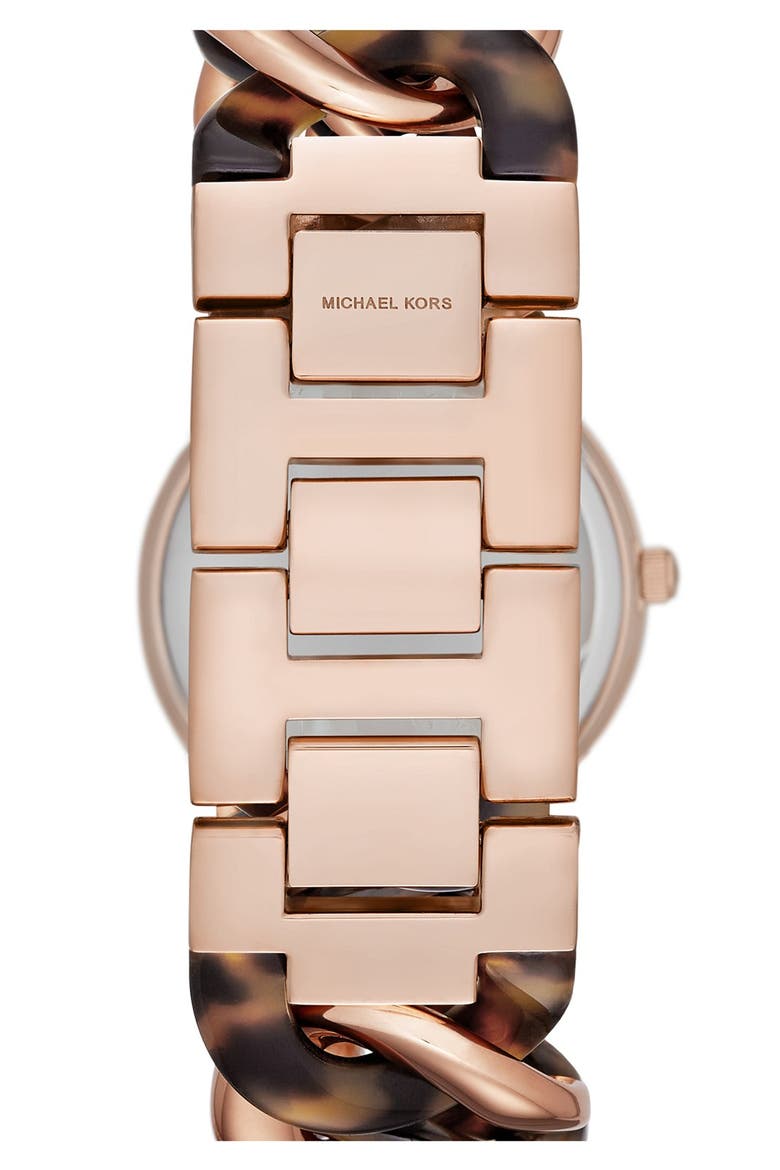 Michael Kors 'Lady Nini' Chain Link Bracelet Watch, 35mm, Alternate, color, ROSE GOLD/ TORTOISE