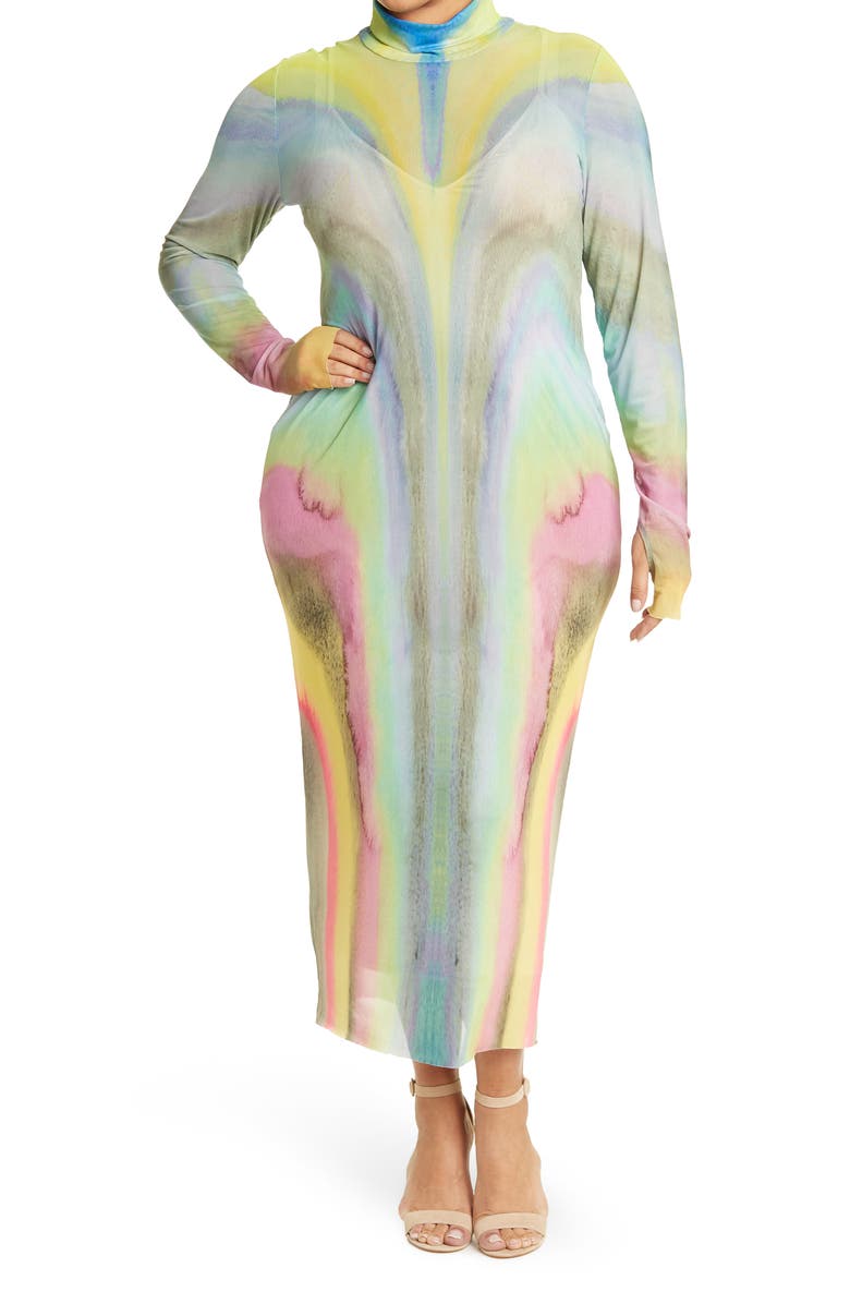AFRM Shailene Long Sleeve Mesh Midi Dress, Main, color, 
