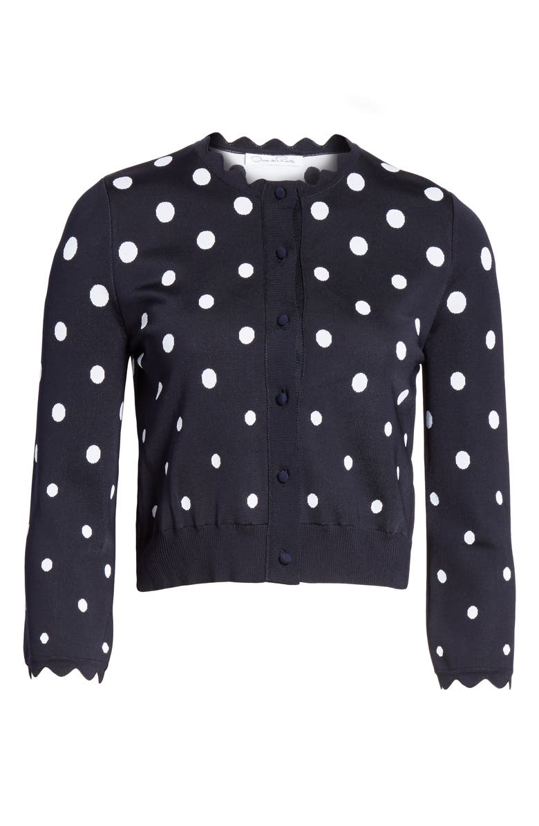 Oscar de la Renta Scallop Edge Polka Dot Cardigan, Alternate, color, 