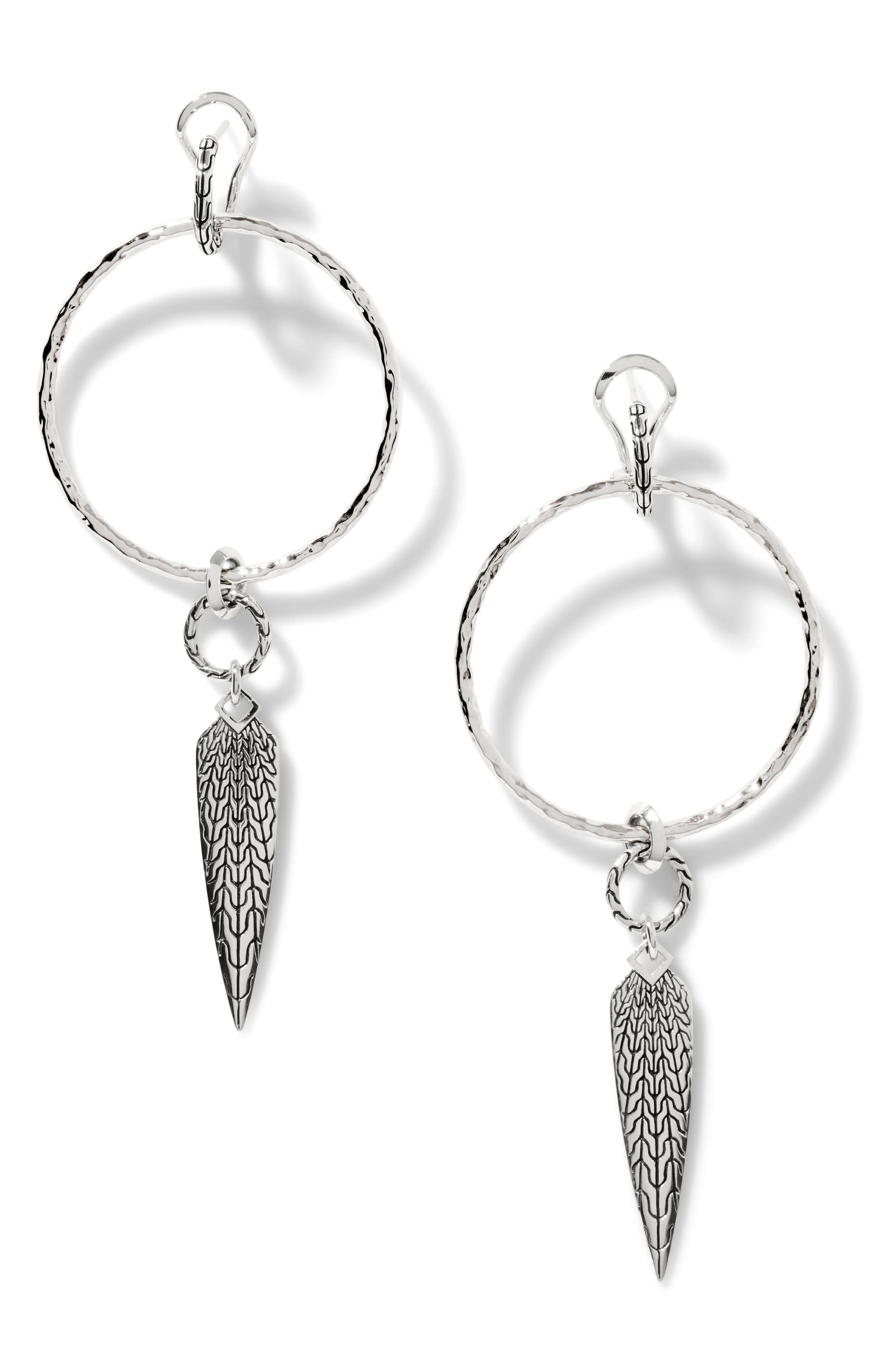 John Hardy Classic Chain Hammered Drop Huggie Hoop Earrings