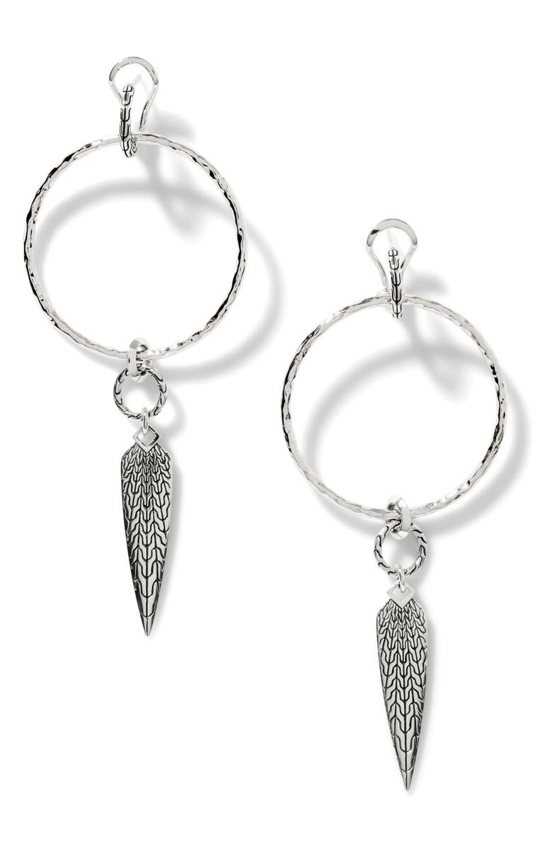 John Hardy Classic Chain Hammered Drop Huggie Hoop Earrings, Main, color,