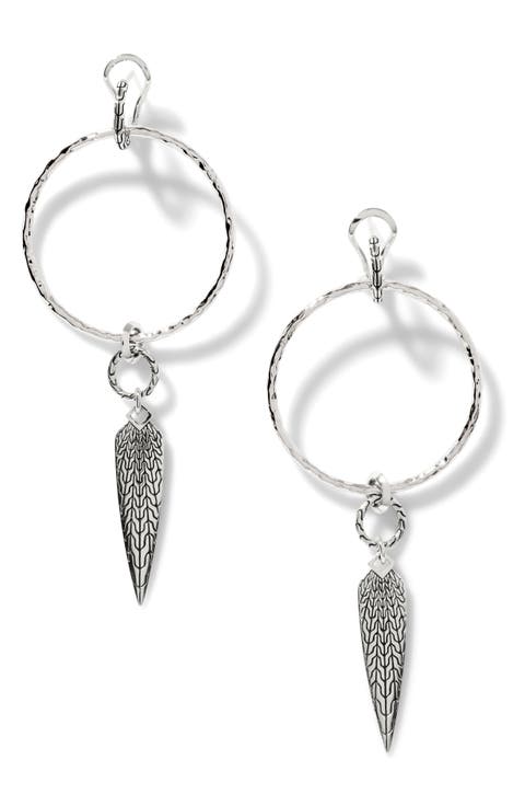 Classic Chain Hammered Drop Huggie Hoop Earrings