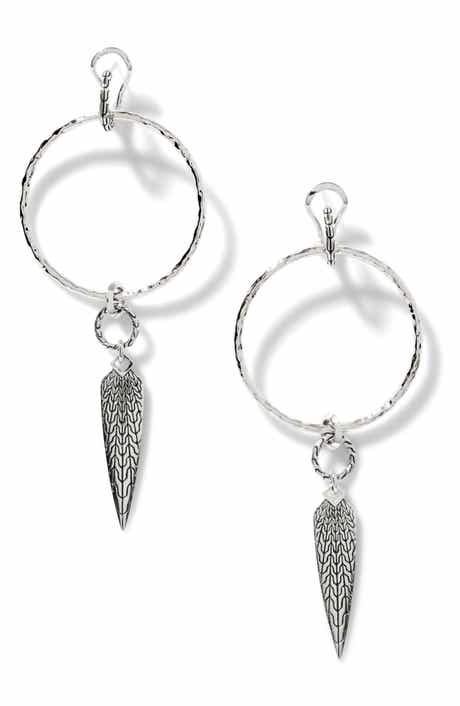 John Hardy Classic Chain Hammered Drop Huggie Hoop Earrings