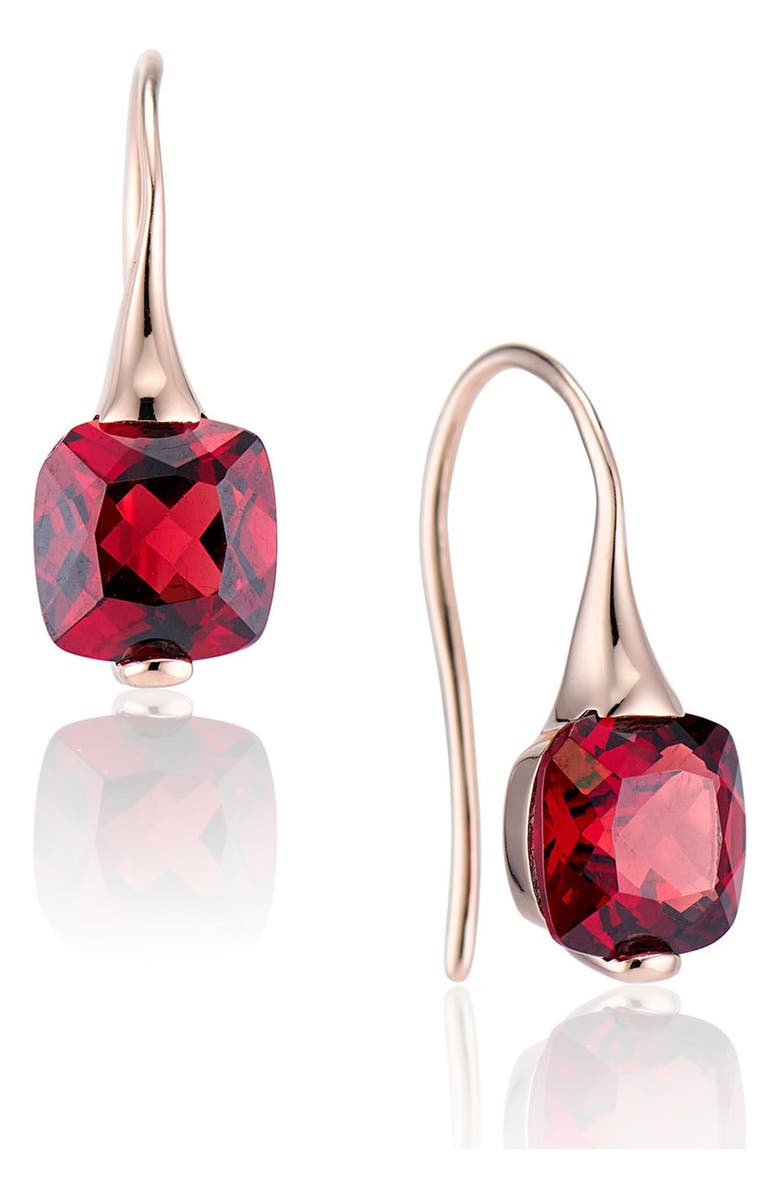 House of Frosted 14K Yellow Gold Cushion Cut Garnet Drop Earrings, Main, color, 