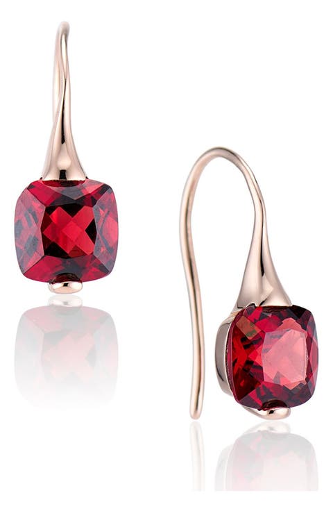 14K Yellow Gold Cushion Cut Garnet Drop Earrings