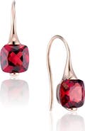 House of Frosted 14K Yellow Gold Cushion Cut Garnet Drop Earrings