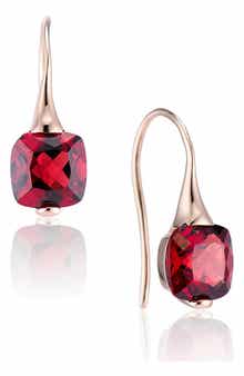 House of Frosted 14K Yellow Gold Cushion Cut Garnet Drop Earrings