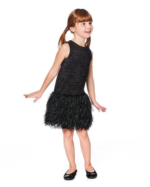 Sleeveless Bi-Material Lurex Dress with Feathers (Toddler & Little Kid)