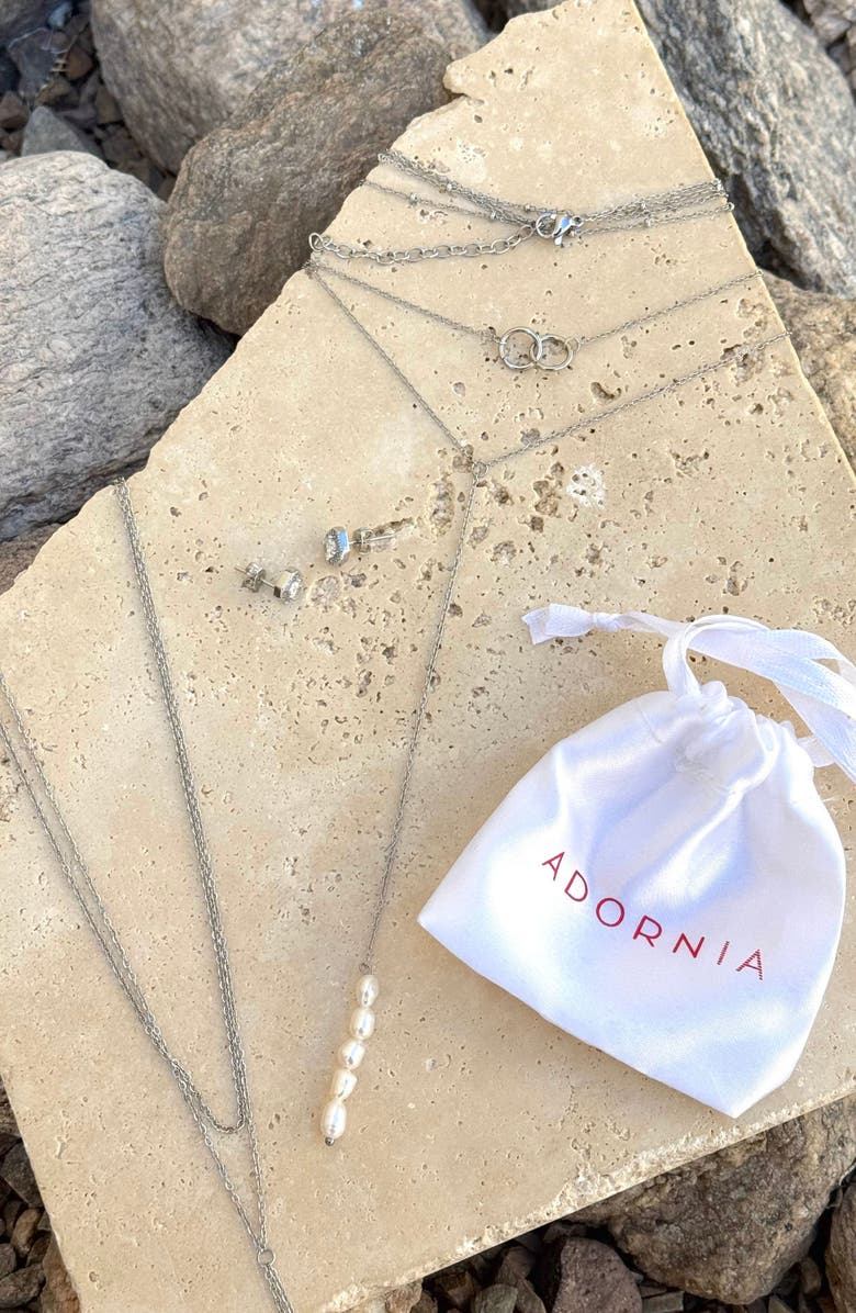 Adornia 2 Lariat Necklaces & Stud Earrings Set, Alternate, color, Silver