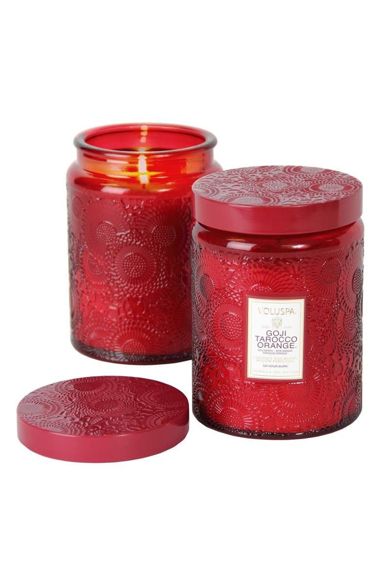 Voluspa 'Japonica - Goji Tarocco Orange' Large Embossed Jar Candle, Alternate, color, 