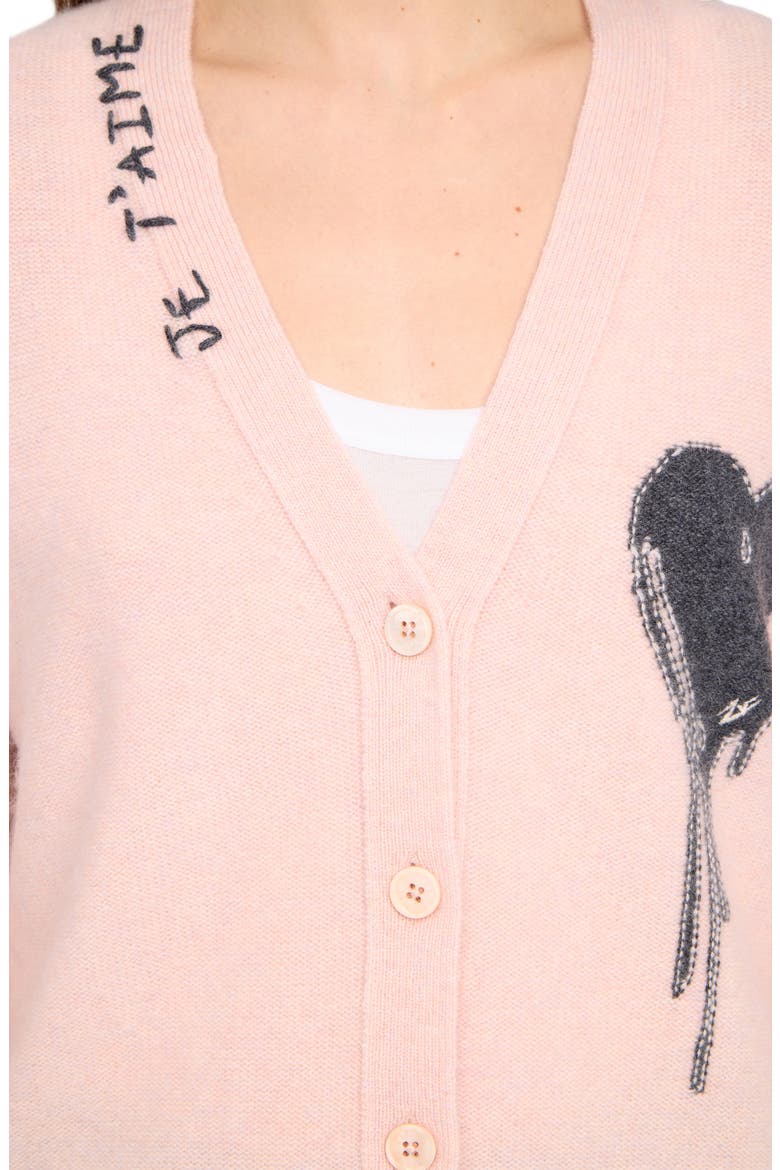 Mikyz Heart Appliqué Cashmere V-Neck Cardigan, Alternate, color, PEARLY