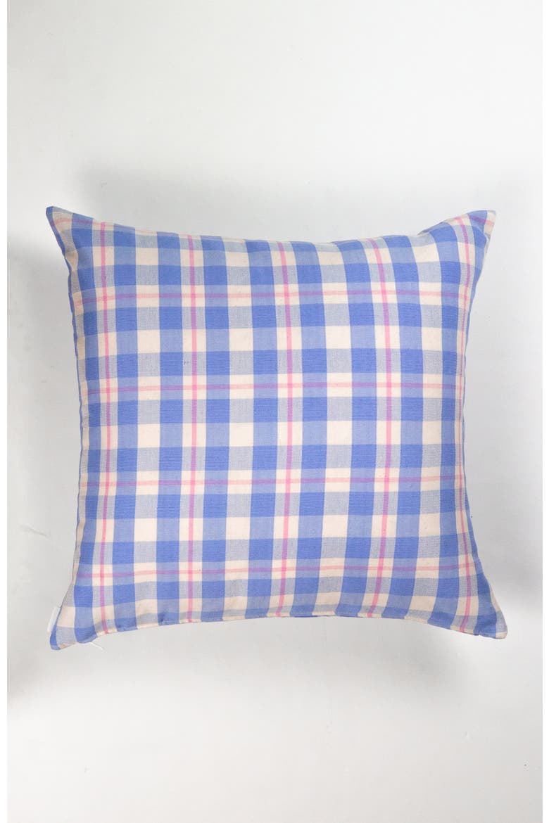 Handwoven Classic Gingham Square Cotton Throw Pillow, Main, color, Light Blue Plaid