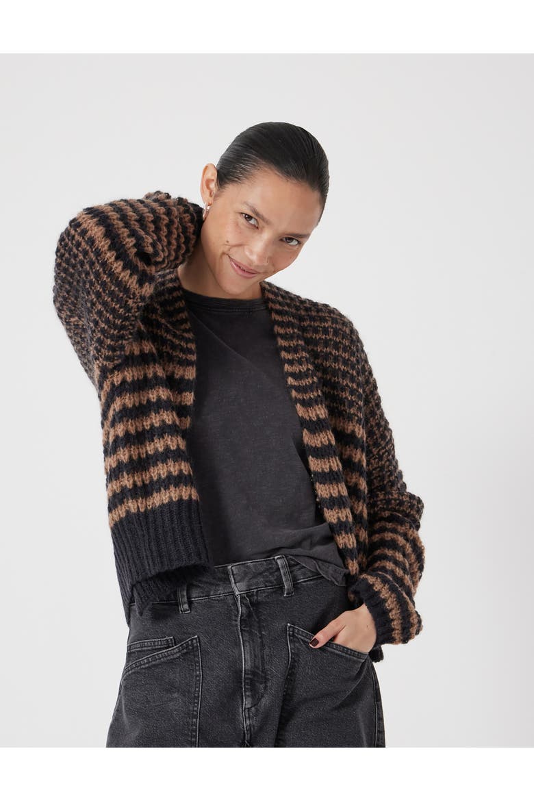 Skye Wool Blend Stripe Cardigan, Main, color, Black/ Brown Stripe