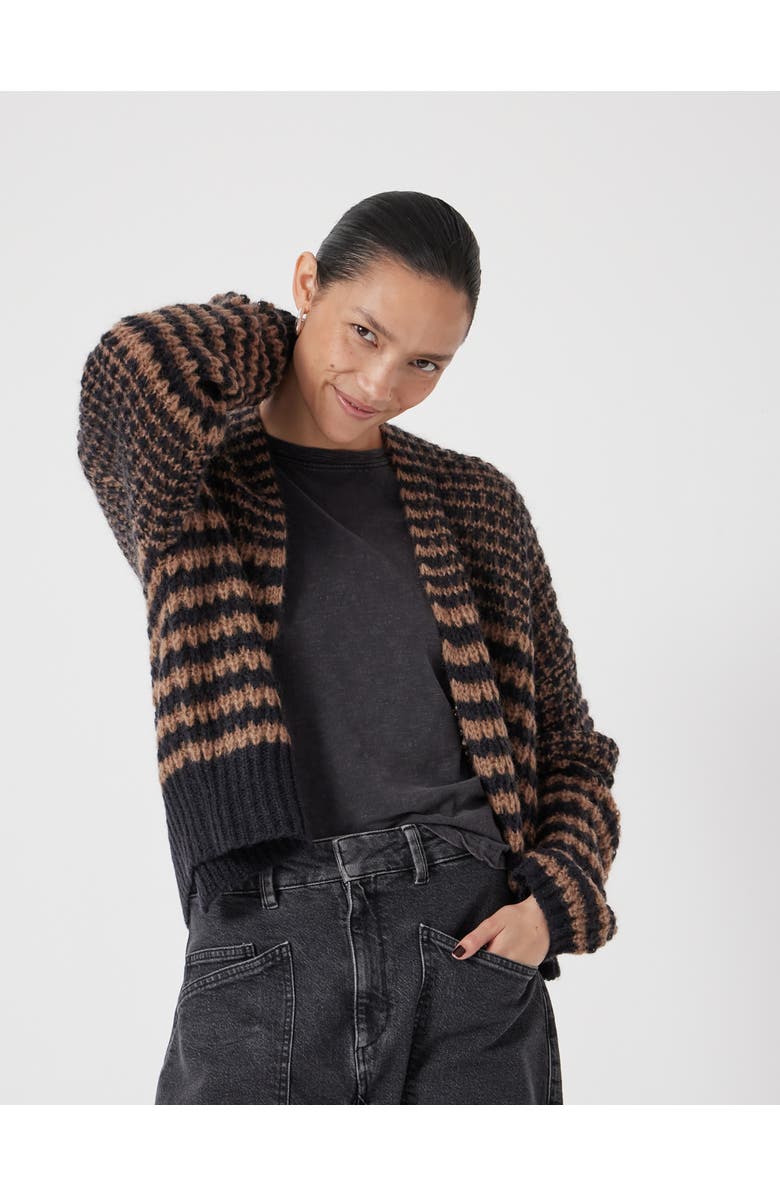 Hush Skye Wool Blend Stripe Cardigan, Main, color, Black/ Brown Stripe