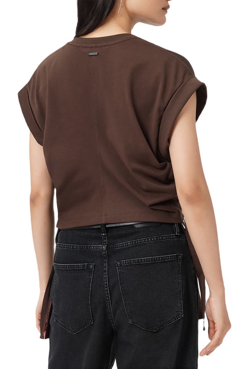 AllSaints Mira Cinched Side Satin T-Shirt, Alternate, color, Torte Brown
