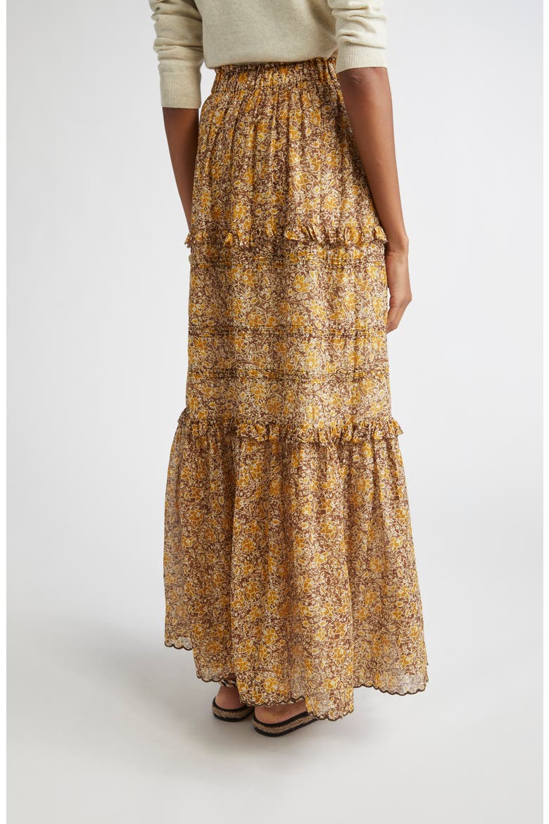 Volomia Mixed Print Tiered Cotton Maxi Skirt, Alternate, color, BROWN/ KHAKI/ YELLOW