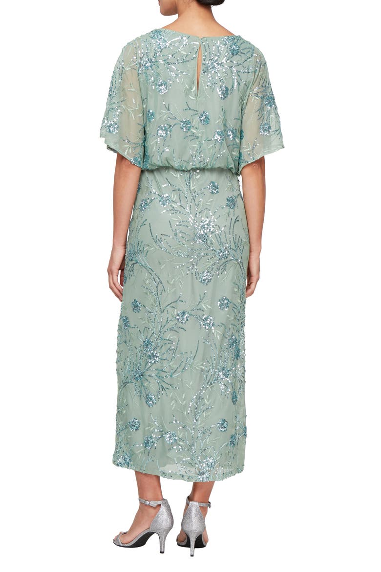 Sequin Blouson Bodice Gown, Alternate, color, SAGE