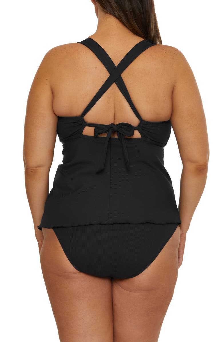 Becca Etc. Modern Edge Rib Tankini, Alternate, color, Black