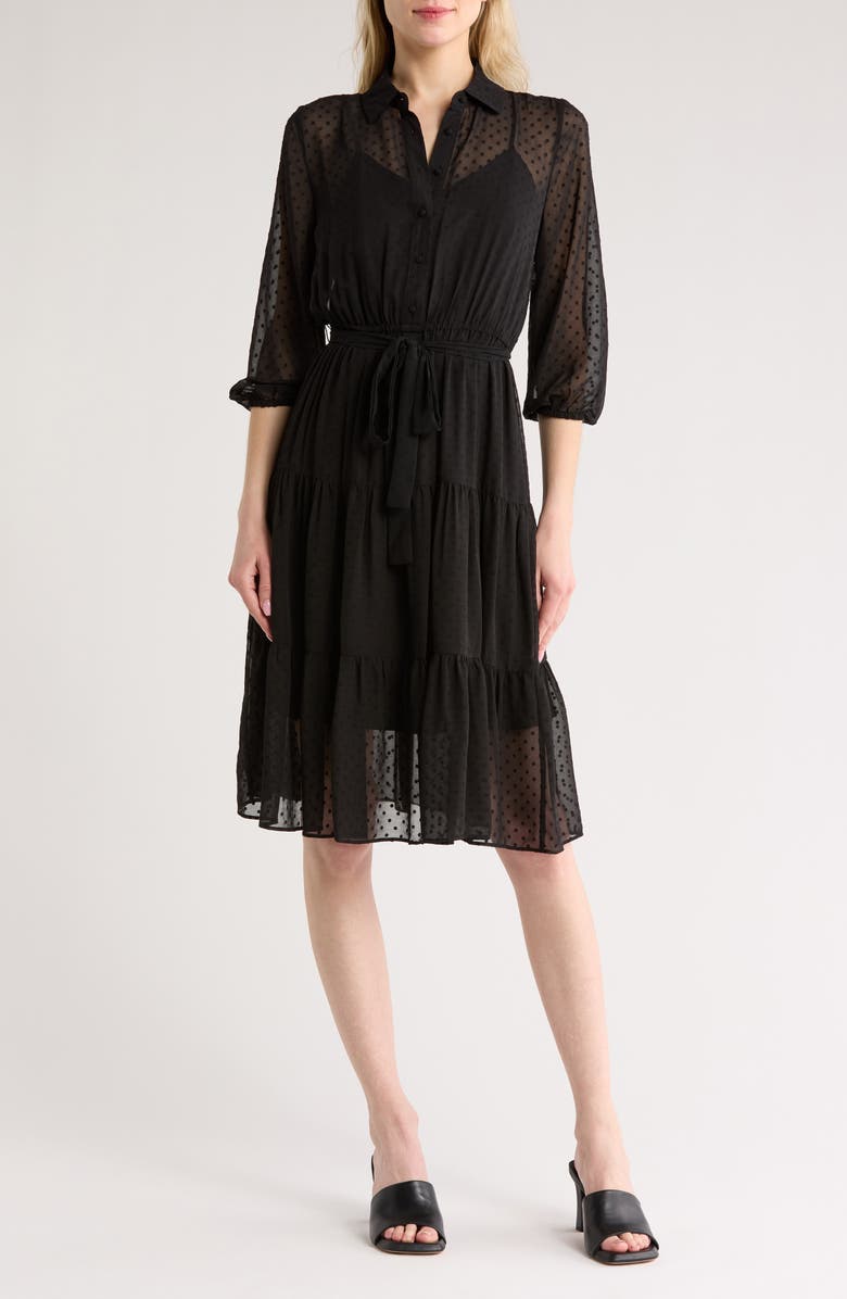 Nanette Lepore Medeline Clip Dot Jacquard Tiered Midi Dress | Nordstromrack