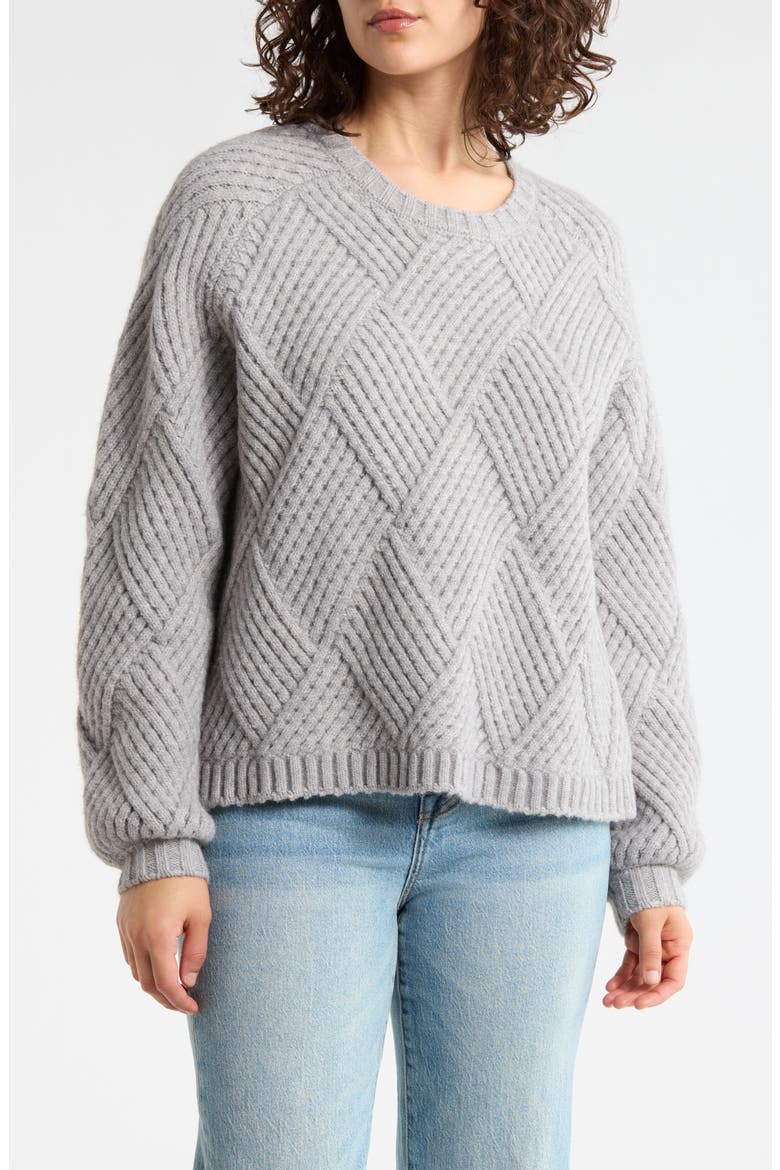Diamond Knit Sweater, Main, color, HEATHER GREY