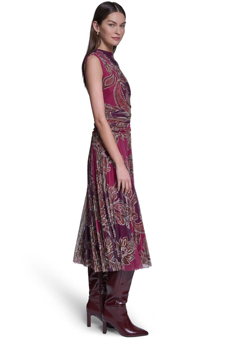 Sleeveless Paisley Printed Mesh Dress, Alternate, color, Deep Plum/Berry Multi