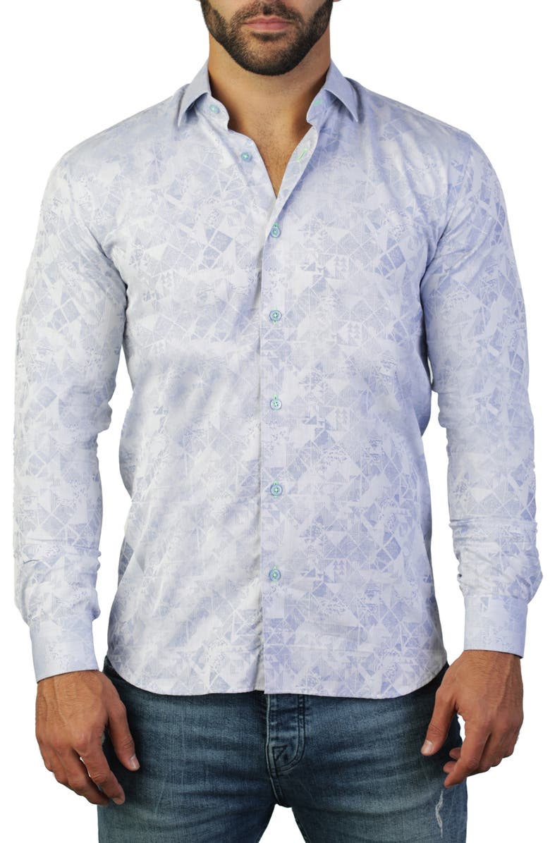 Maceoo Fibonacci Triangle Blue Button-Up Shirt, Main, color, 