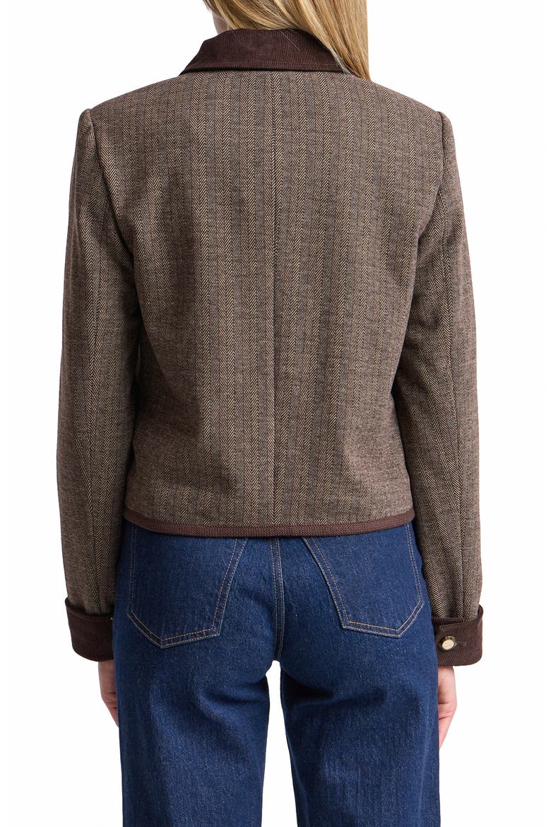 Herringbone Jacket with Corduroy Trim, Alternate, color, BROWN HERRINGBONE