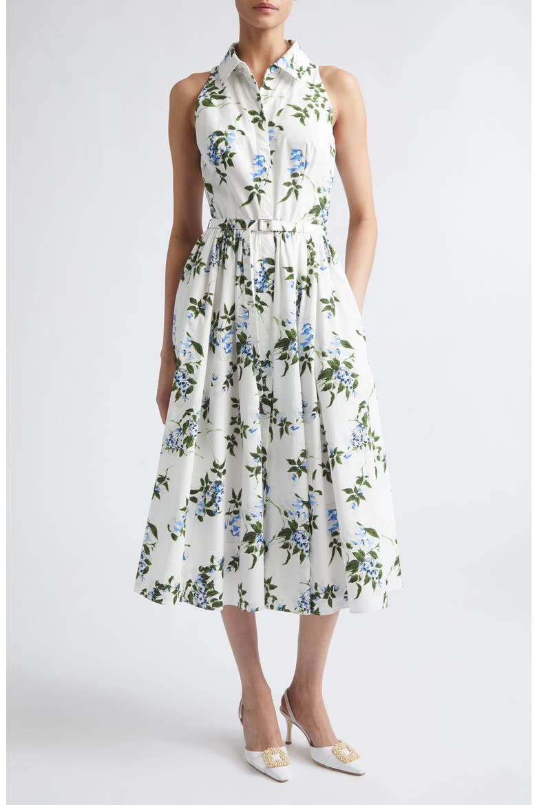 Norika Lilac, Lilies & Cherry Print Organic Cotton Midi Shirtdress, Main, color, WHITE-LILAC LILLIES/ CHERRY