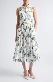 Emilia Wickstead Norika Lilac, Lilies & Cherry Print Organic Cotton Midi Shirtdress