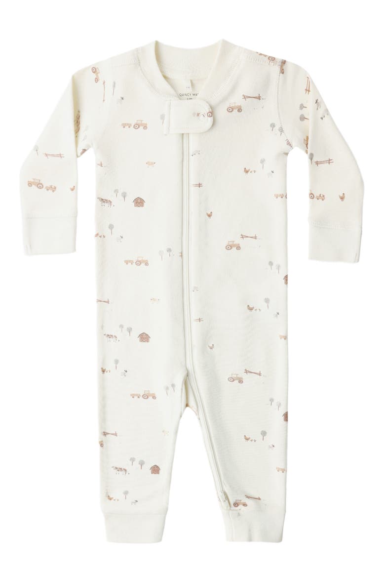 Print Zip Organic Cotton Romper, Alternate, color, IVORY
