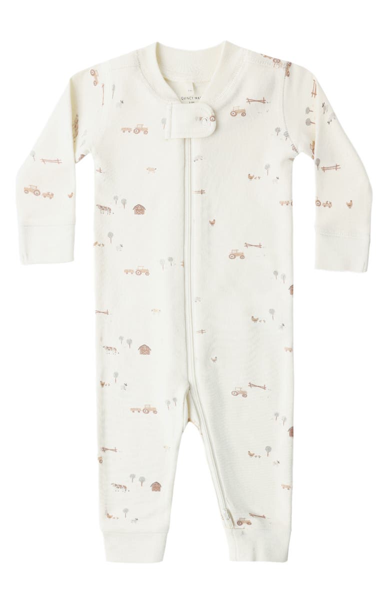 QUINCY MAE Print Zip Organic Cotton Romper, Alternate, color, Ivory