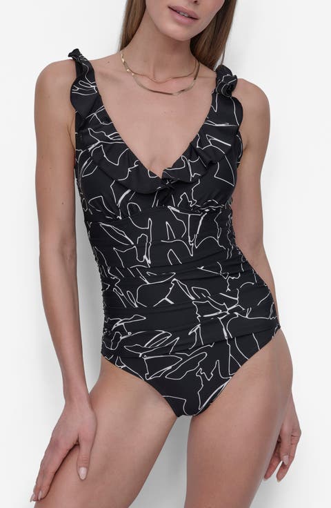 Ruffle Plunge One-Piece Swimsuit