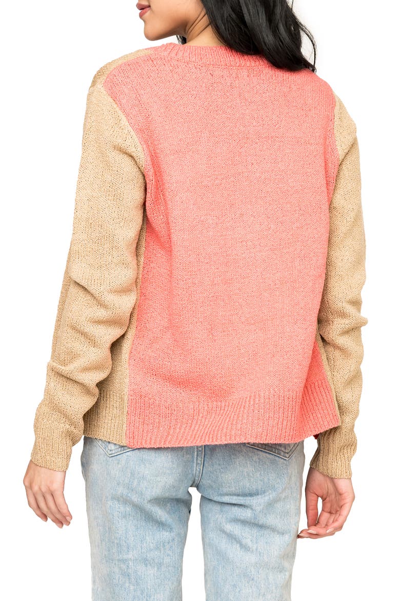 Gigi Colorblock Cardigan, Alternate, color, NATURAL CORAL ROSE