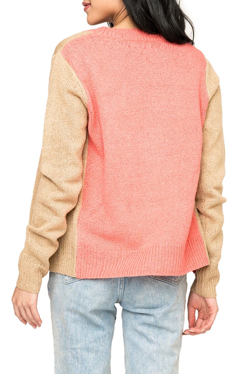 GIBSONLOOK Gigi Colorblock Cardigan, Alternate, color, Natural Coral Rose