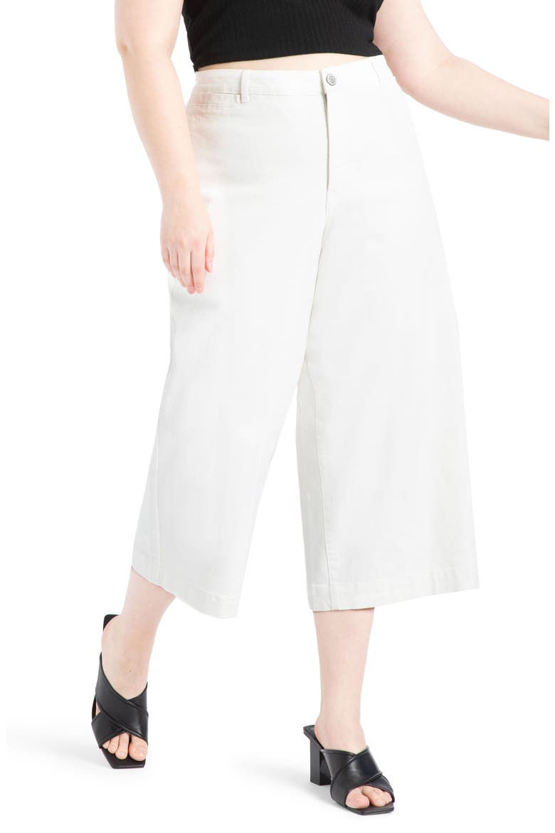 High Waist Crop Wide Leg Jeans, Alternate, color, WHITE