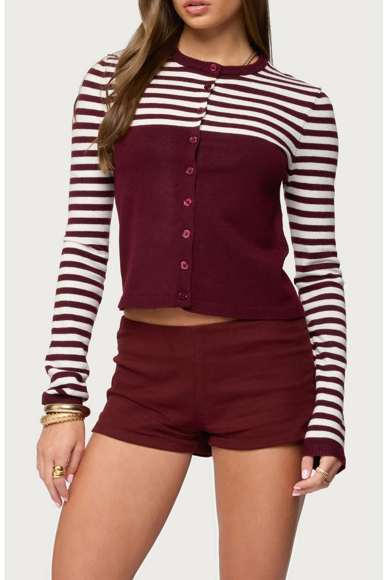Goni Stripe Cardigan, Main, color, BURGUNDY
