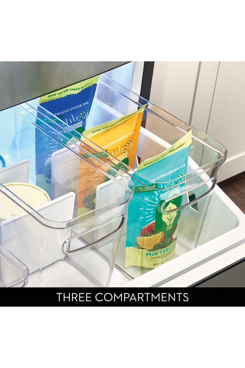 3-Section Divided Pantry Organizer Bin - Set of 4 - Clear/White, Alternate, color, Clear