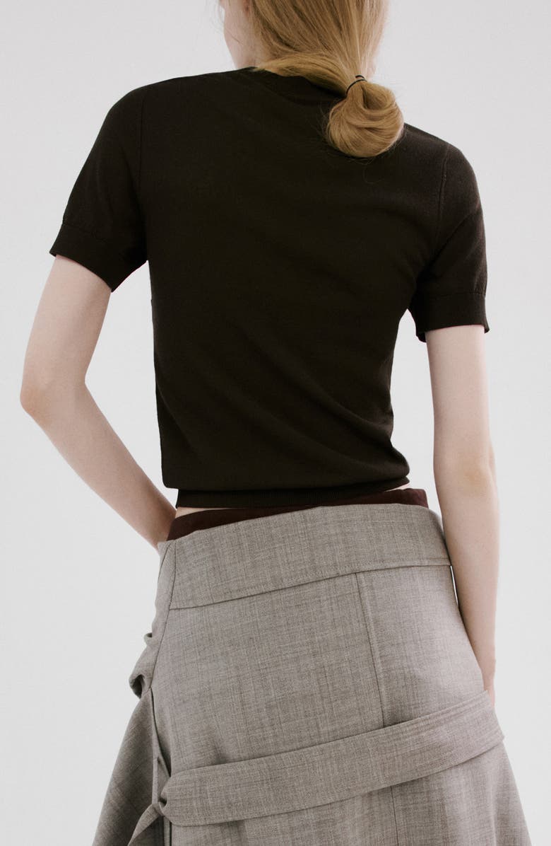 MANGO Short Sleeve Sweater, Alternate, color, Brown