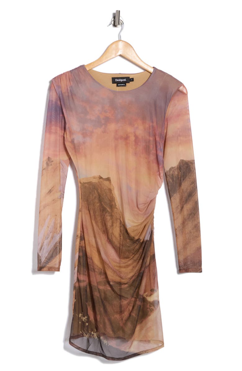 Desigual Ruched Long Sleeve Bodycon Dress, Alternate, color, Multi