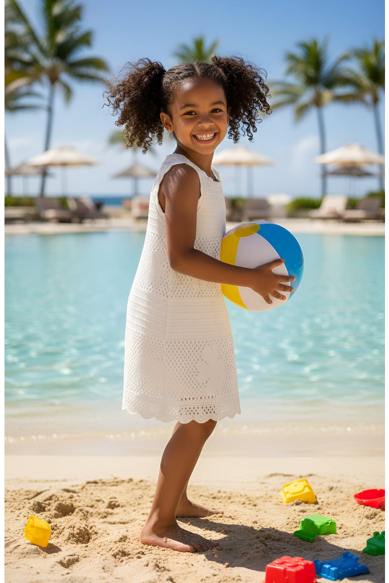 Floral Crochet Swim Coverup, Alternate, color, White