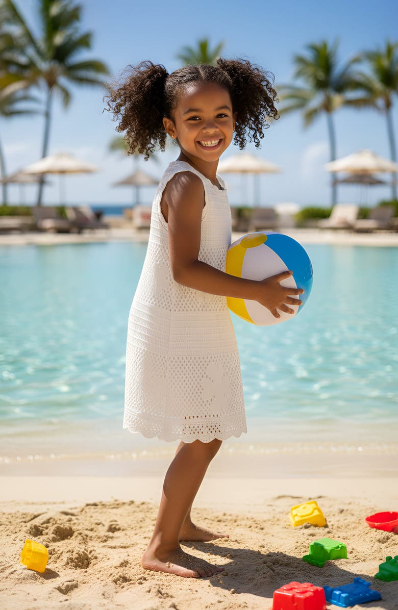 Limeapple Floral Crochet Swim Coverup, Alternate, color, White