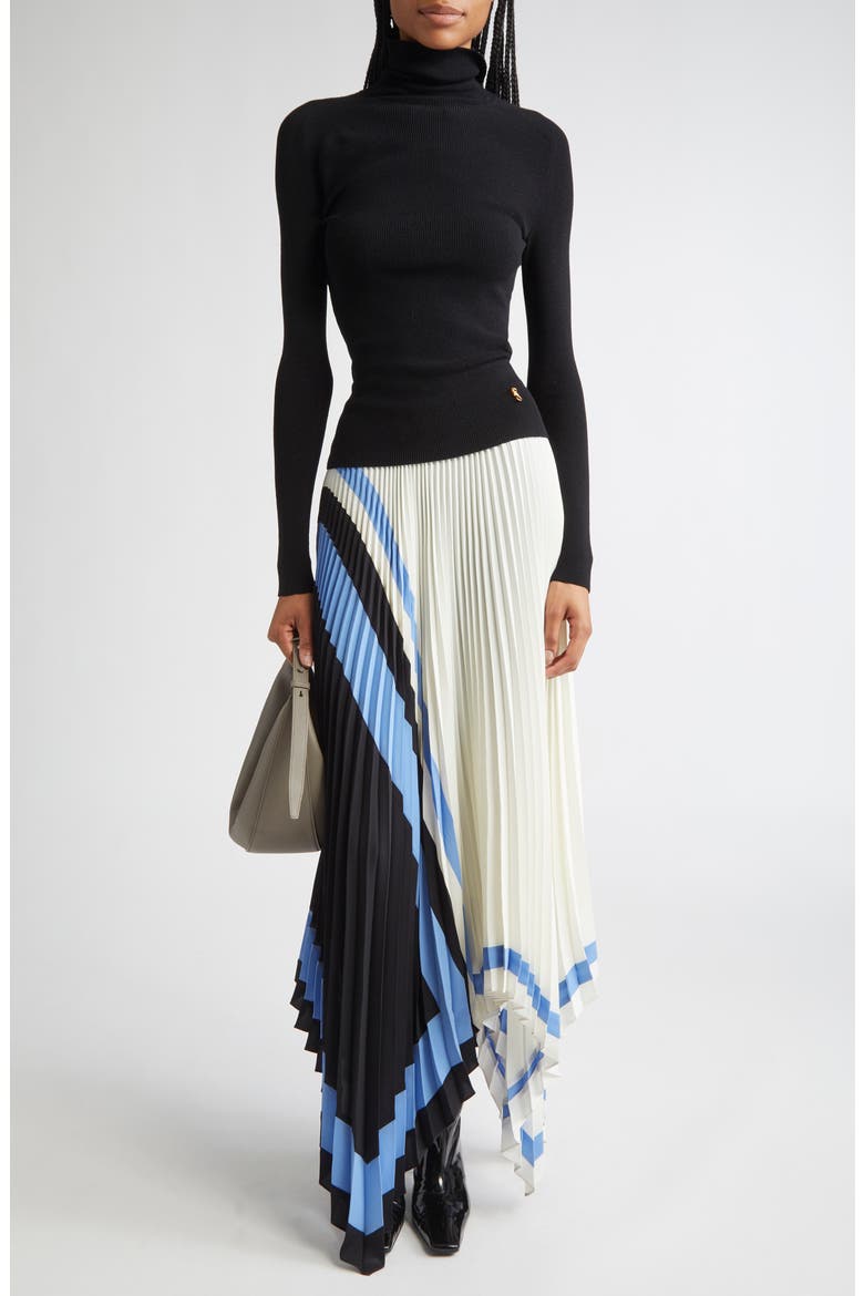 Emilia Abstract Print Pleated Asymmetric Skirt, Alternate, color, WHITE MULTI