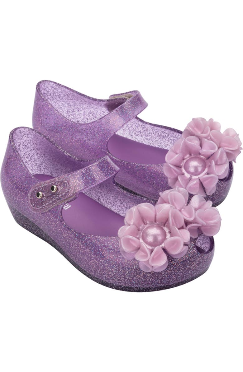 Mini Melissa Kids' Mini Ultragirl Springtime Mary Jane Flat, Main, color, Lilac Glit