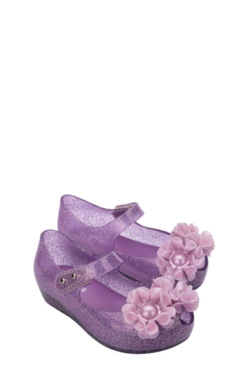 Melissa Kids' Mini Ultragirl Springtime Mary Jane Flat in Lilac Glit 