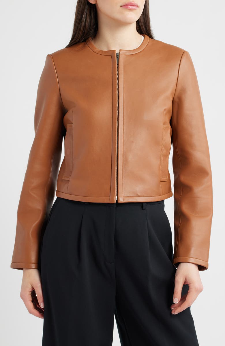 Theory Crop Leather Jacket, Alternate, color, Bright Cognac