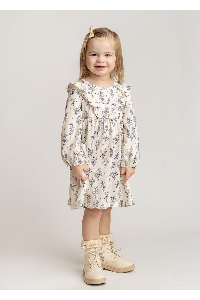 Gracie Long Sleeve Floral Ruffle Yoke A Line Dress, Alternate, color, Purple